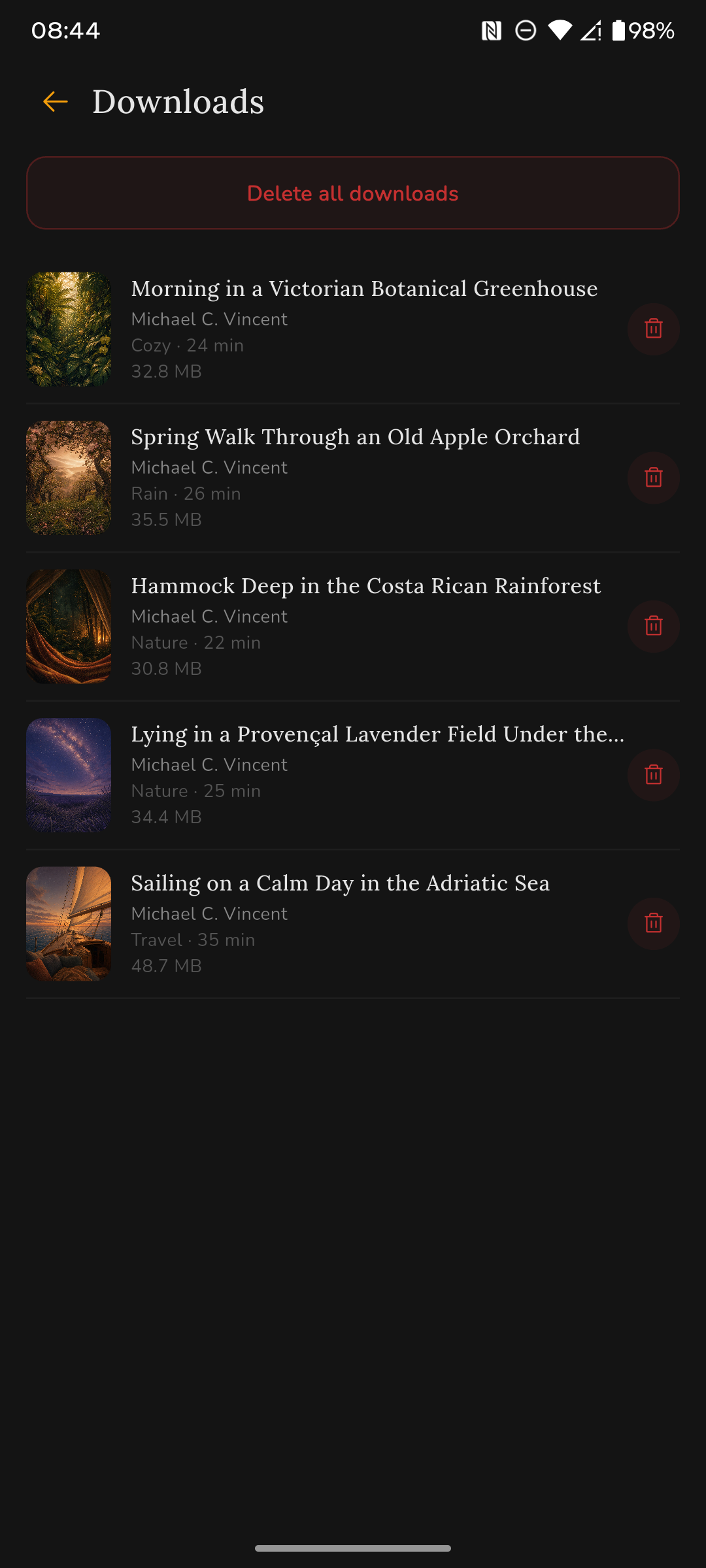 Downloads screen