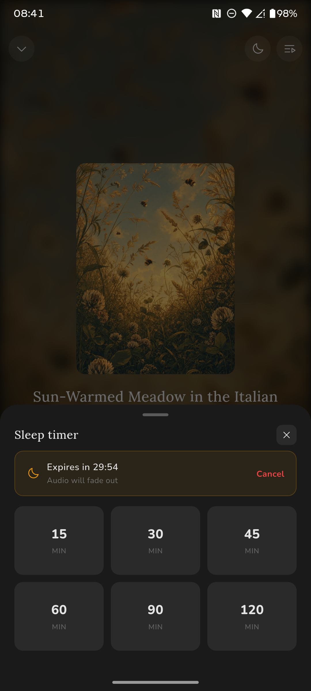 Sleep timer screen